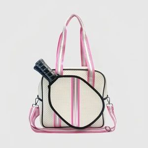 Pickleball neoprene tote bag carry case White/Pink/Silver
